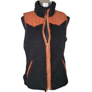 Cruel Denim Womens Western Sherpa Fleece Vest Black Rust Suede Yoke Medium